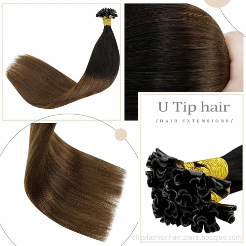 U Tips Extensions Human Hair Dark Brown Ombre Ash Blonde U Tip Human Hair Extensions Brown Pre Bonded U Tips